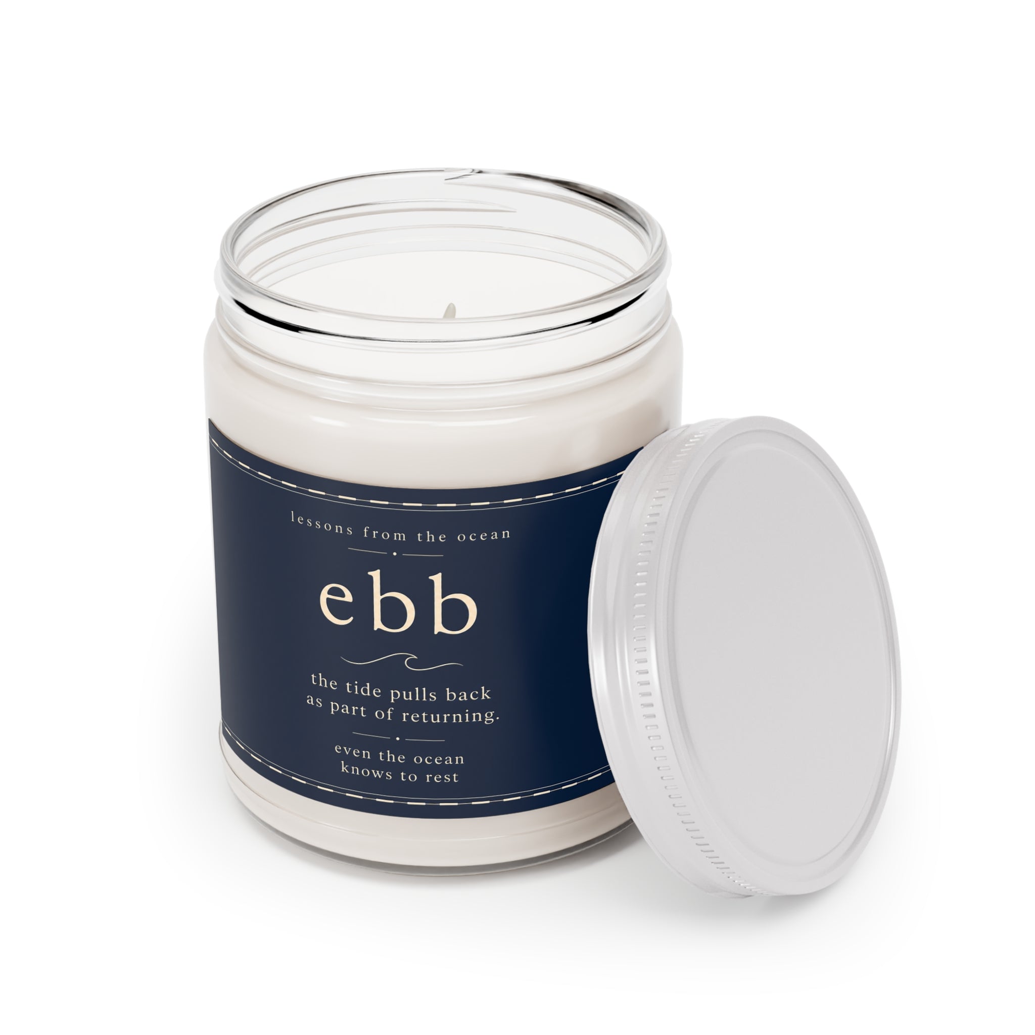 Ebb Scented Soy Candle — 9oz Ocean-Inspired Scent with White Lid
