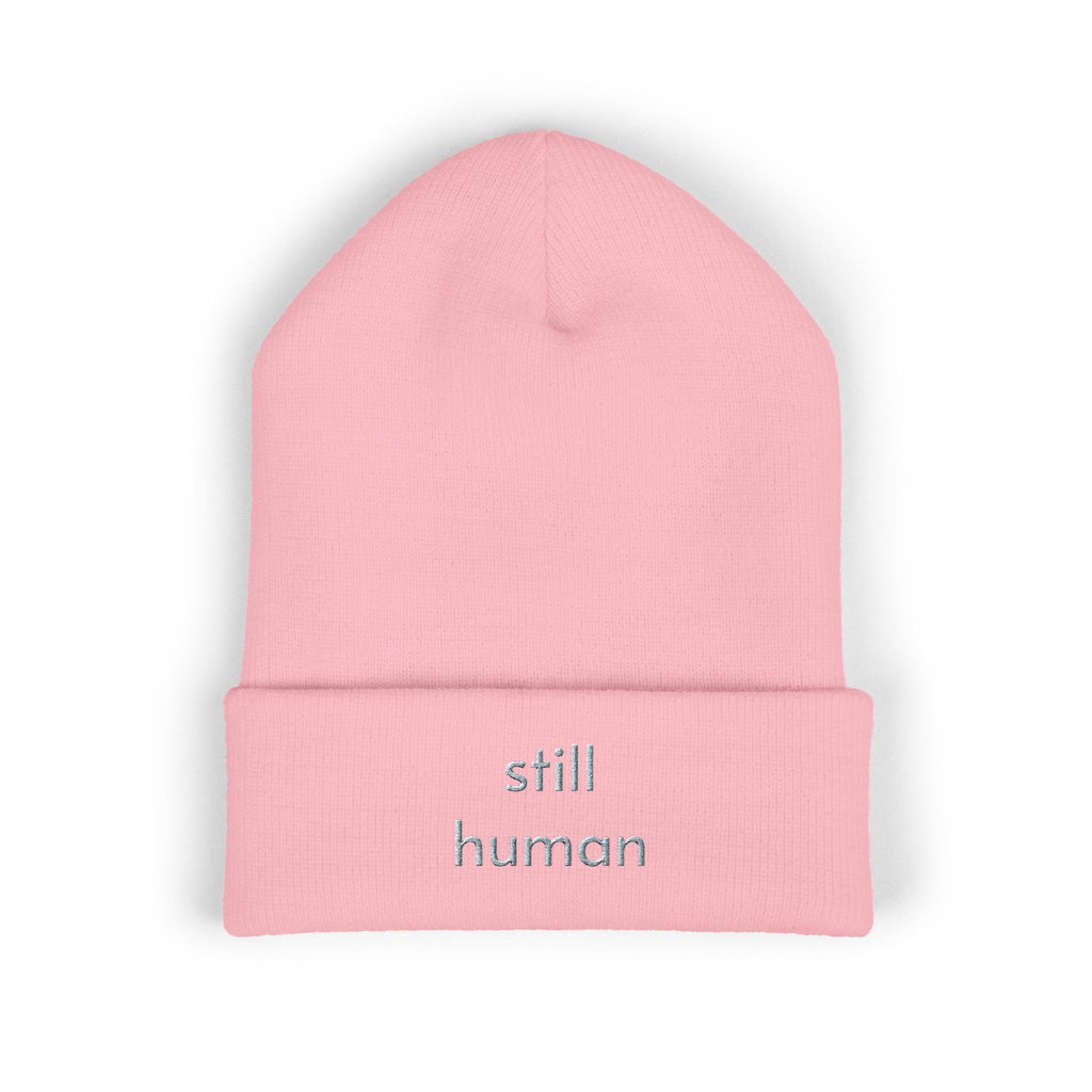 Still Human Embroidered Cuffed Beanie — Minimalist Winter Hat
